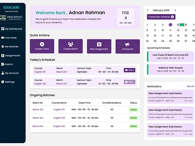 Education Dashboard UI dashboard education education website lms platform teachers panel ui