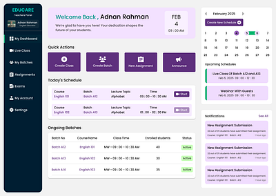 Education Dashboard UI dashboard education education website lms platform teachers panel ui