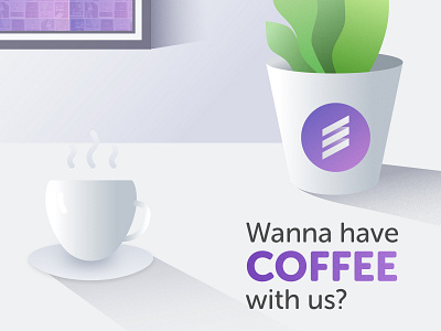 Wanna have Coffee with us branding bright clean colorful design flat gradient illustration logo vector