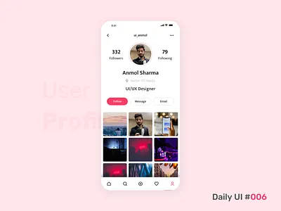 Daily UI #006 - User Profile dailyui imageview interaction interface mobileappdesign product profile profile design typography ui uidesign uiinspiration uiux user experience ux