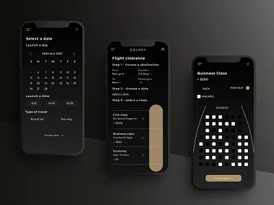 Space travel mobile app #2 app black booking dark design mobile seats space tours travel ui uiux ux uxui web