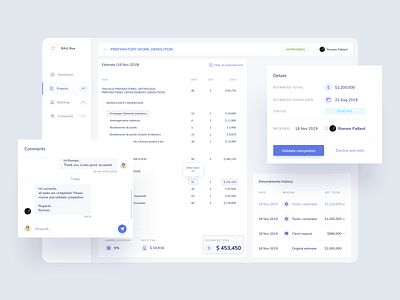 Concreet - Construction Project Estimation amendments comments construction costs dashboard dashboard ui dashboard ux details estimate estimation history management messaging project project management refurbishment ui ux validate webapp