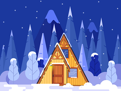 Lonely house in winter house illustration landscape snow winter woods
