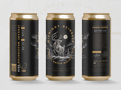 Holiday Beer Label beer black and gold crowler holiday illustration label packaging reindeer