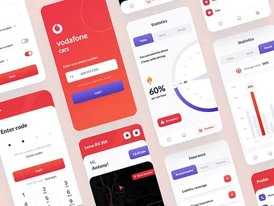 Vodafone Cars car drive driver emergency fire insurance ios map profile registration statistic ui ux