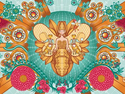 Window Visualization for the Galeries Lafayette, Christmas 2019 2019 bee christmas floral galerieslafayette illustration paris qcassetti queen queen bee trumansburg visual window