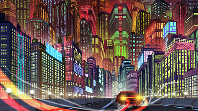 akira inspired city background art. akira animation background art background design city cyberpunk digital painting illustration painting skyline