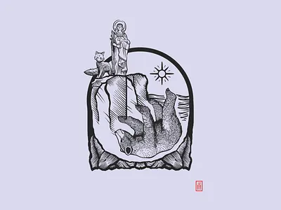Fox and Bear art bear etch fox illustration lineart mewithoutyou saint agnes tattoo