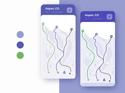 ❄️Interactive Skiing Map app card challenge christmas color palette daily holiday map minimal mobile modern mountain outdoors prototype purple ski skiing sport travel winter