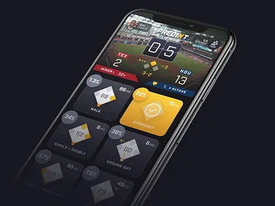 Predikt app baseball branding countdown design friends game gameplay home run mobile phone player points product score select selection sports timer ui
