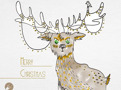 Christmas cardeer 2d 2d art bird birds christmas christmas card deer deer illustration design illustration lamp merrychristmas photoshop