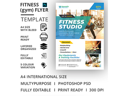 Fitness (Gym) Flyer Template advertisement body building boxing business club dance dance flyer fitness fitness flyer flyer gym gym flyer handout health health flyer leaflet marathon martial arts pamphlet poster