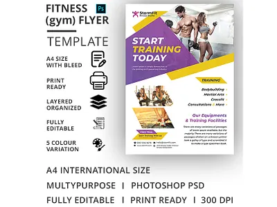 Fitness (Gym) Flyer Template ad aerobic body building boxing business club dance flyer exercise fitness fitness flyer flyer gym gym flyer gym leaflet handout health health flyer marketing martial arts pamphlet