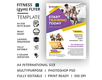 Fitness (Gym) Flyer Template ad aerobic body building boxing business club dance flyer exercise fitness fitness flyer flyer gym gym flyer gym leaflet handout health health flyer marketing martial arts pamphlet