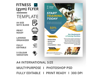 Fitness (Gym) Flyer Template ad aerobic body building boxing business club dance flyer exercise fitness fitness flyer flyer gym gym flyer gym leaflet handout health health flyer marketing martial arts pamphlet