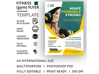 Fitness (Gym) Flyer Template ad aerobic body building boxing business club dance flyer exercise fitness fitness flyer flyer gym gym flyer gym leaflet handout health health flyer marketing martial arts pamphlet