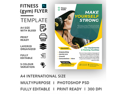 Fitness (Gym) Flyer Template ad aerobic body building boxing business club dance flyer exercise fitness fitness flyer flyer gym gym flyer gym leaflet handout health health flyer marketing martial arts pamphlet