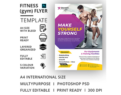 Fitness (Gym) Flyer Template ad aerobic body building boxing business club dance flyer exercise fitness fitness flyer flyer gym gym flyer gym leaflet handout health health flyer marketing martial arts pamphlet