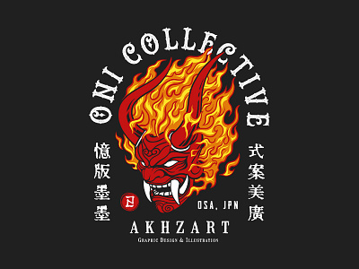Oni Mask akhzart apparel design band merch biker bushido clothing design demon devil graphic design harley davidson illustration japan mask motorcycle oni samurai streetwear