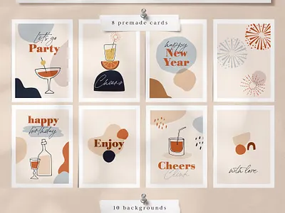 Abstract New Year's party set abstract abstract art abstract design abstract logo abstract party art background backgrounds card cards design illustration illustrations modern new year new year party poster posters shape shapes