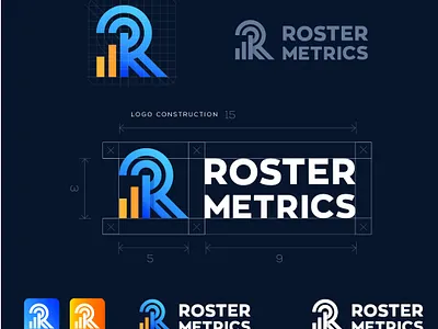 Roster Metrics analysis analytic app brand creative design icon letter logo logo design logos mark r rooster sports