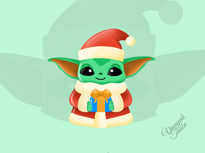 Baby Yoda artwork autodesk sketchbook baby yoda christmas digitalart gift illustration santa