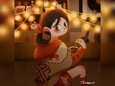 girl in cafe art artstudio pro cafe christmas girl illustrate illustration ipad art ipad pro ipad pro drawing light portrait