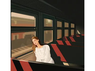 FAR AWAY FROM YOU... alone design english failure foreign girl graphic design illustraion illustrator journey love red shadow sketch train travel vector way