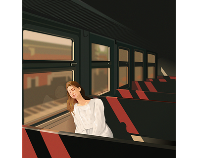 FAR AWAY FROM YOU... alone design english failure foreign girl graphic design illustraion illustrator journey love red shadow sketch train travel vector way