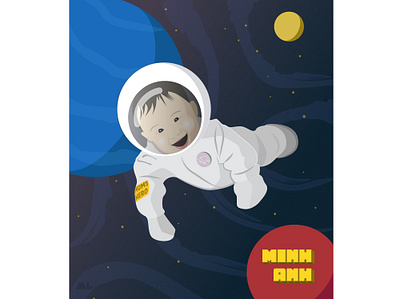 Baby astronaut asian astronaut baby boy earth illustration illustrator pig retro space vector