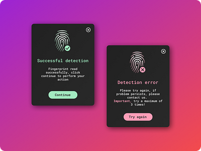 Daily UI :: 016 - Pop-Up / Overlay app app design clean clean ui concept daily 100 challenge daily ui 016 dailylogochallenge dailyui design detection dialog error fingerprint modal overlay popup success ui ux