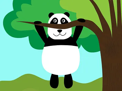 Cute panda playing on tree app branding colorful art design icon illustration logo panda tree ux vector web
