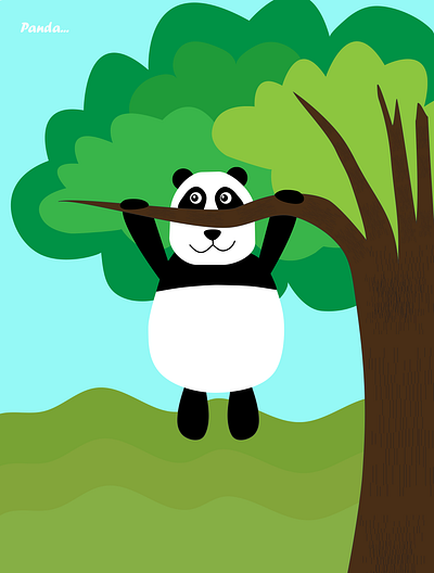 Cute panda playing on tree app branding colorful art design icon illustration logo panda tree ux vector web