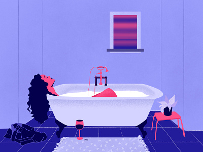 Day Off artwork bathroom bathtub charachter character concept chill color day off design digitalart flat floor illustration laundry night purple vector window wine