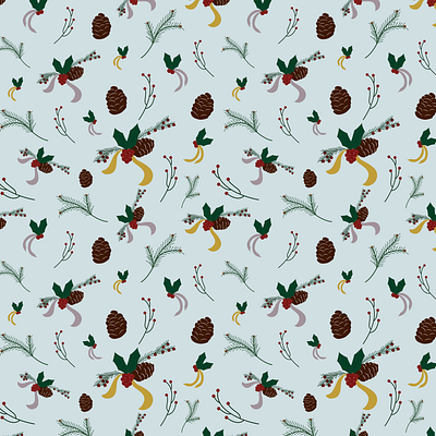 Winter Flora berries branches christmas christmas decorations festive gold holiday decor holly illustration mistletoe pattern pine cone ribbons silver snow surface pattern twigs winter winter decor winter flora