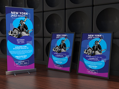 Roll Up Banner & Flyer Music Jazz Promotion Set agency band banner creative design event event organizer festival flyer gioraphics music music jazz product professional promotion rollup banner templatedesign