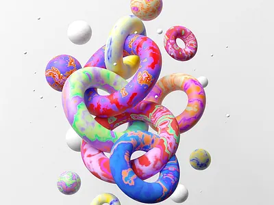 Tie-dye rings 3d c4d redshift shapes tie dye