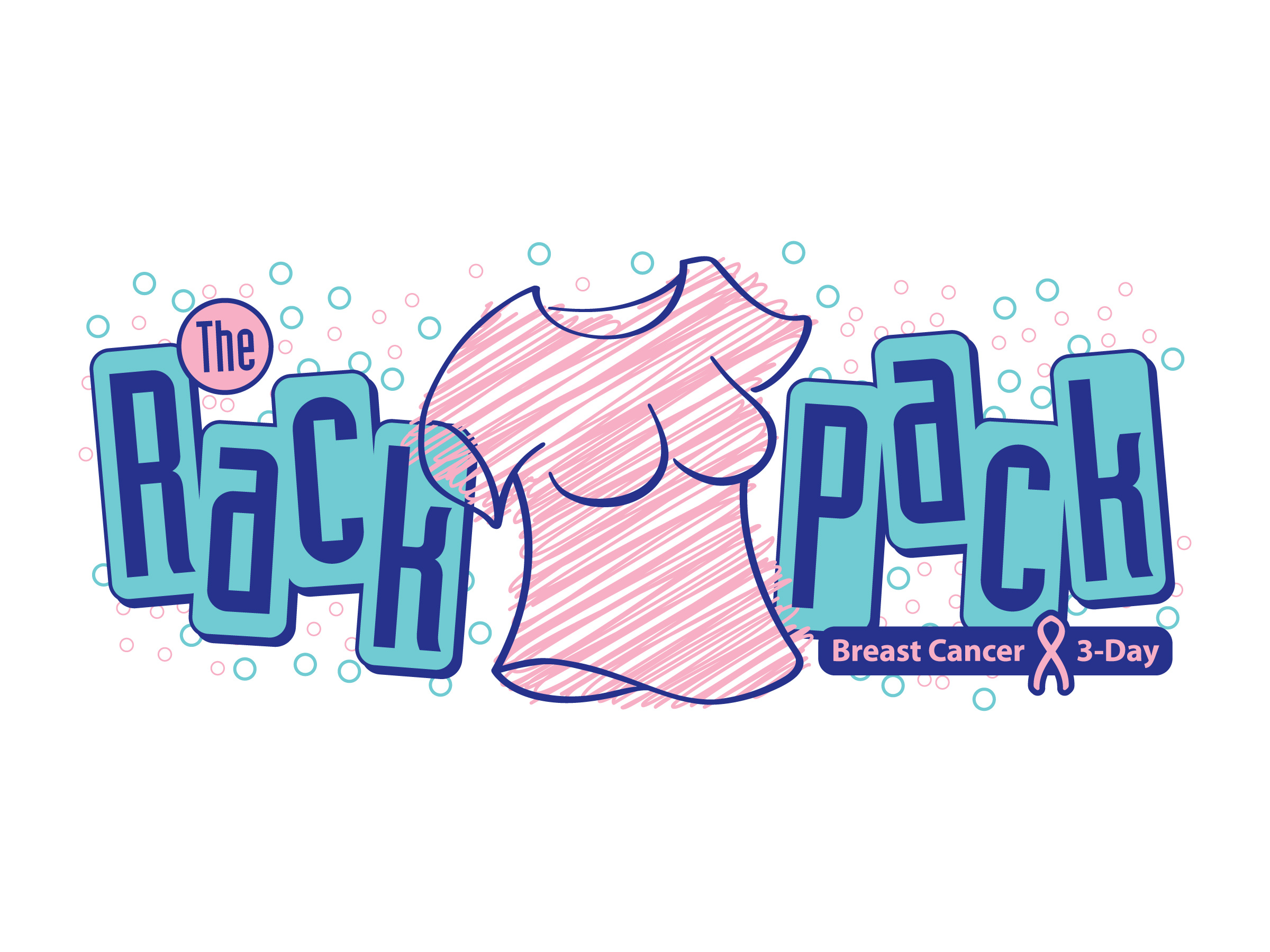 The Rack Pack - Breast Cancer Awareness logo apparel imprint art direction branding breast cancer awareness cancer charitable illustration logo owen design pink rack pack rat pack retro retro design ribbon t shirt teal tom owen vector vintage