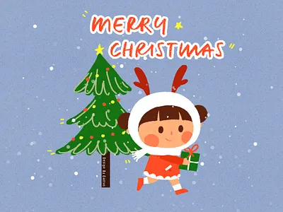 merry Christmas christmas design drawing gift girl illustration paint snow tree typography
