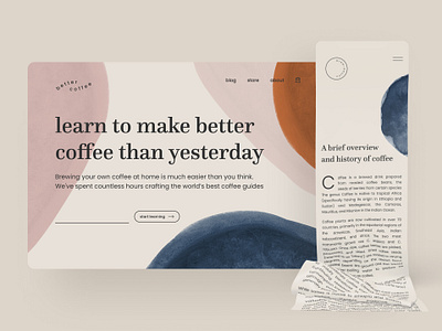 Brand experiments — part 19 blog blog post brand identity clean ui coffee earthy illustration landing page minimal minimalism minimalist minimalistic simple warm water colour watercolour web design web design webflow