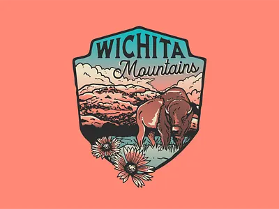 Wichita Mountians badge bison design icon illustration illustrator ipad oklahoma outdoor state park typography vector wild life