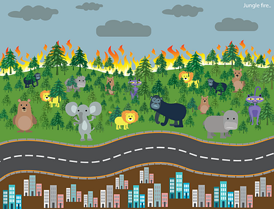 Jungle fire branding climate colorful art design environment icon illustration junglefire logo nature saveplanet typography ui ux vector wildfire