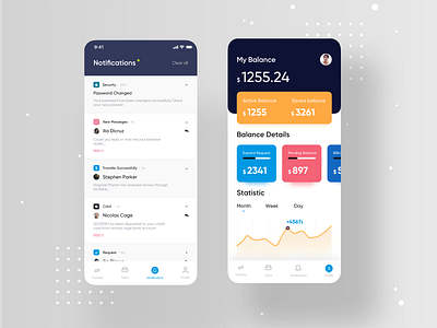 Money Transaction App Volume 3 app app design appconcept balance bank cleannotification darkapp design designcolorfulapp expandmoney financialapp ios app design mobie app design moneytransection notification pendingbalance profiemanagement profile ui whiteclearapp