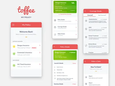 Toffee Insurance/My Policy Revamp app icon iconography insurance app insurtech minimal ui user interface userflow ux web website