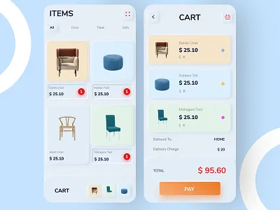 Skeuomorphic e-commerce cart and product gallery page ecommerce ecommerce design ecommerce shop furniture app furniture store skeumorphism skeuomorphic trend2019 trending ui ui design ux