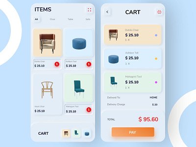 Skeuomorphic e-commerce cart and product gallery page ecommerce ecommerce design ecommerce shop furniture app furniture store skeumorphism skeuomorphic trend2019 trending ui ui design ux