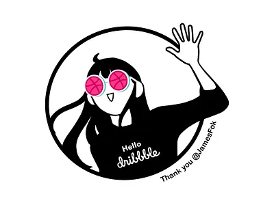 Hello Dribbble dribbble hello dribbble illustration self portrait sunglasses thankyou waving