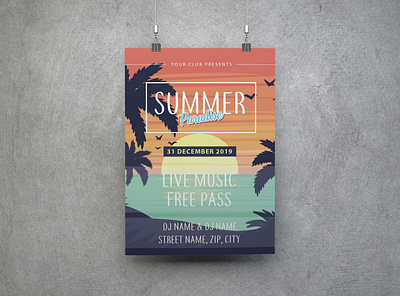 Summer Paradise branding design flat illustration minimal poster typography vector