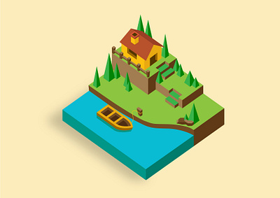 ISOMETRIC VILLAGE 2d art 2d illustration 3d art design graphic design hill illustration illustrator isometric isometric art isometric design isometric illustration isometry lake river vector village