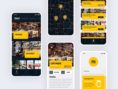 PubHub beer drink events ios ios app map pub tabs typography